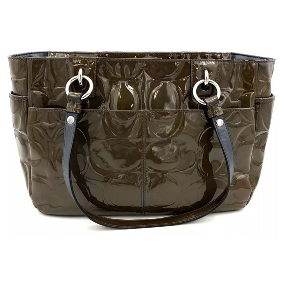 Coach Olive Green Patent Leather‎ Shoulder Bag Silver Hardware - Picture 4 of 8